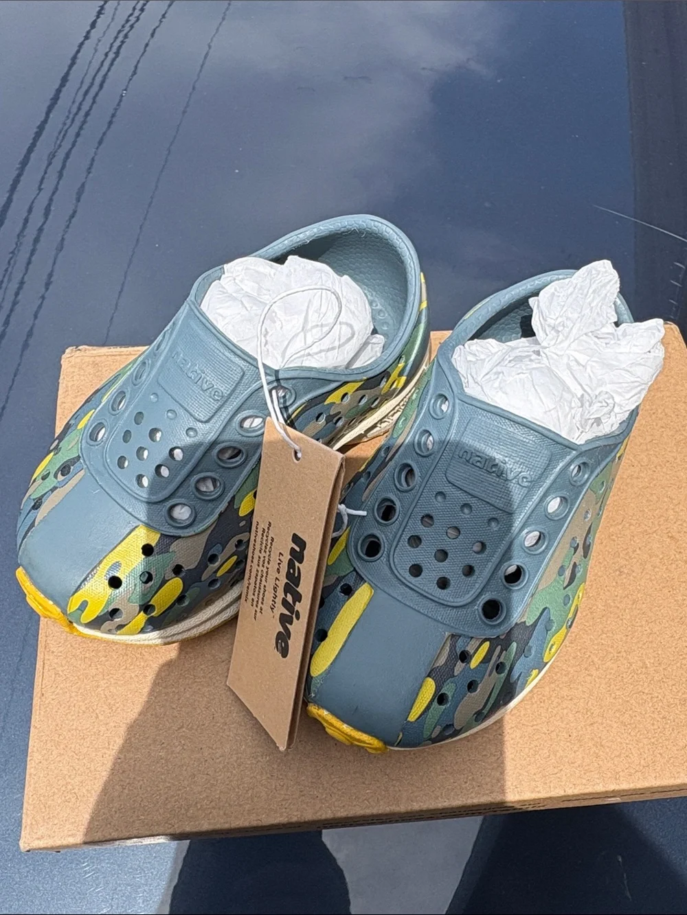 Native Robbie Sugarlite Print Kids Slip-On Shoes in Blue Camo C4 BABY